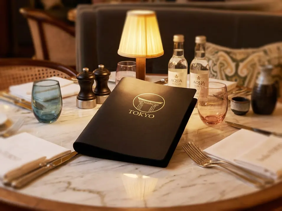 Gastronomie-Speisekarte Pellino Druckknöpfe in Braun, Format A5 hoch – Speisekarten Bilder