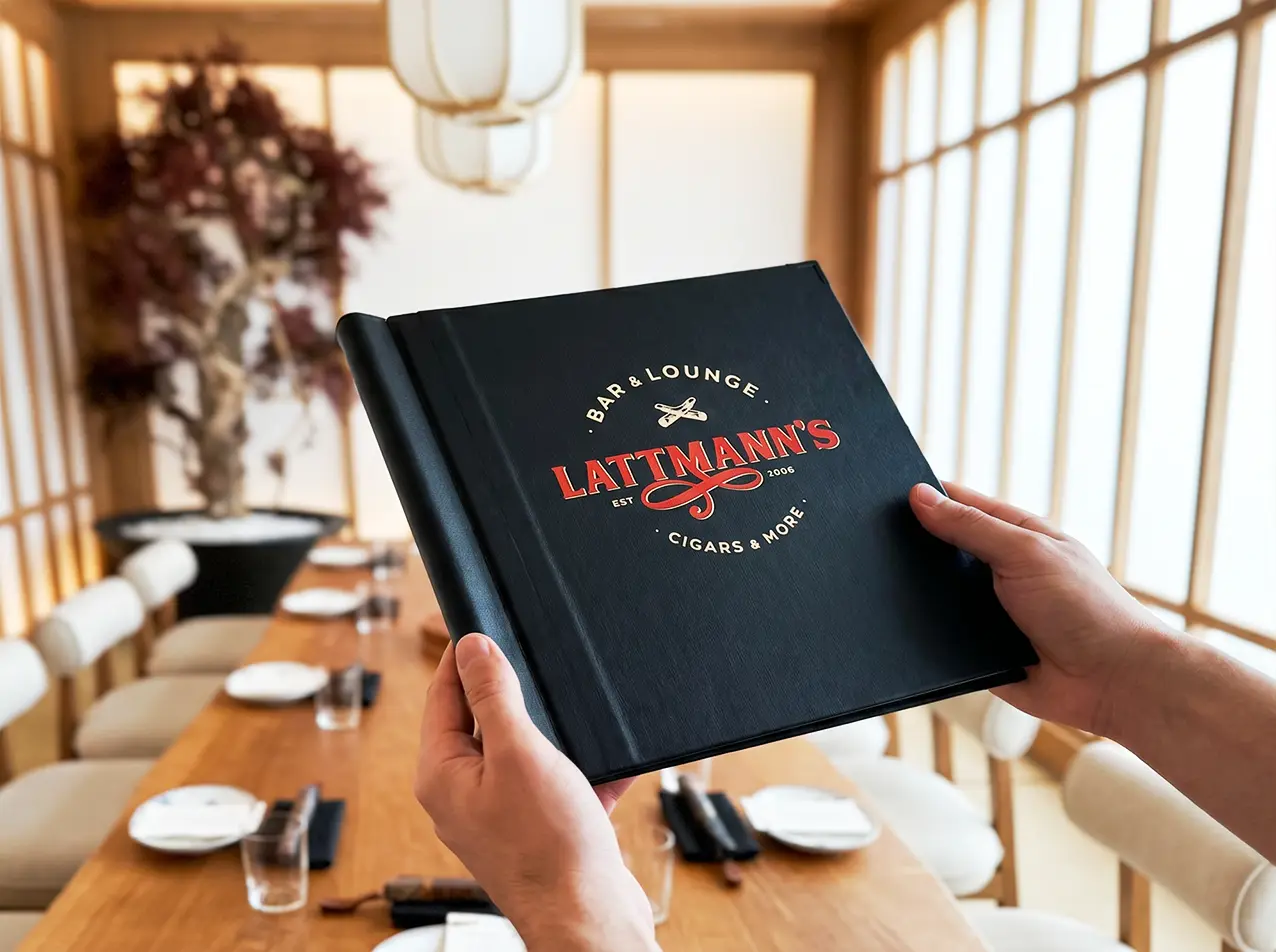 Gastronomie-Speisekarte Quickfix in Schwarz, Format 16 × 16 cm quadratisch – Speisekarten Bilder