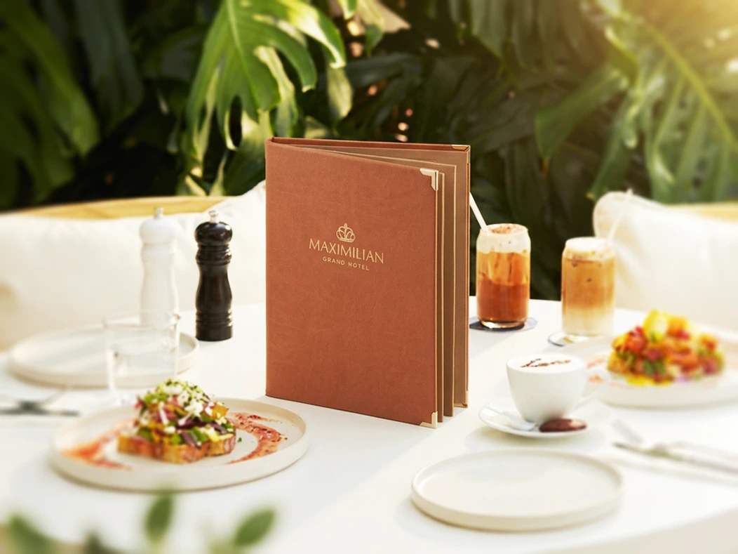 Gastronomie-Speisekarte Signmaster in Braun, Format A5 hoch – Speisekarten Bilder